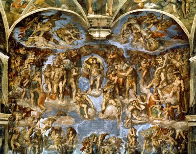 Sixtinische Kapelle: Das Jüngste Gericht, 1538-41 (vor der Restaurierung) von Michelangelo Buonarroti